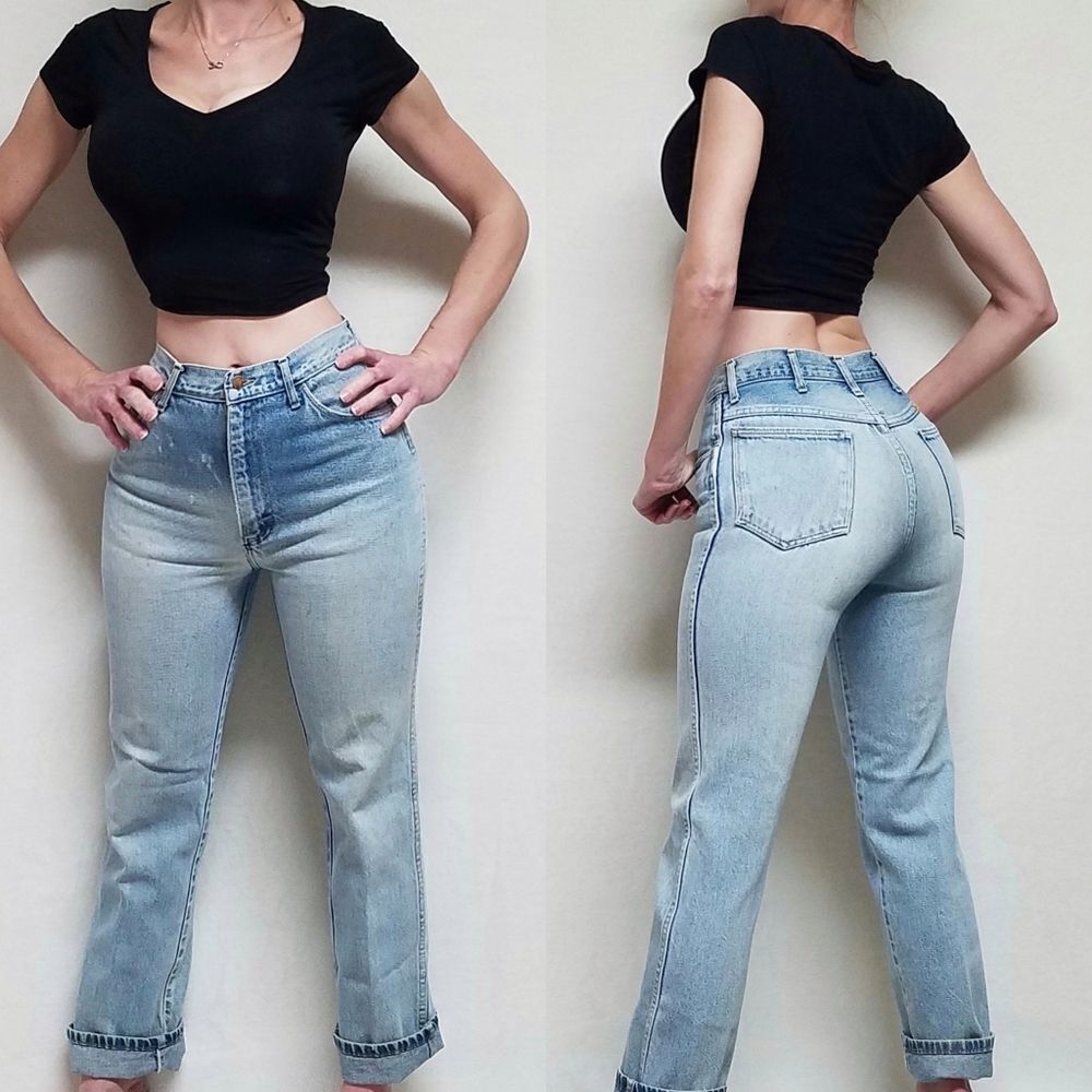 VINTAGE 1980s Rustler Light Wash Acid Wash Distressed High Rise Mom Jeans 4